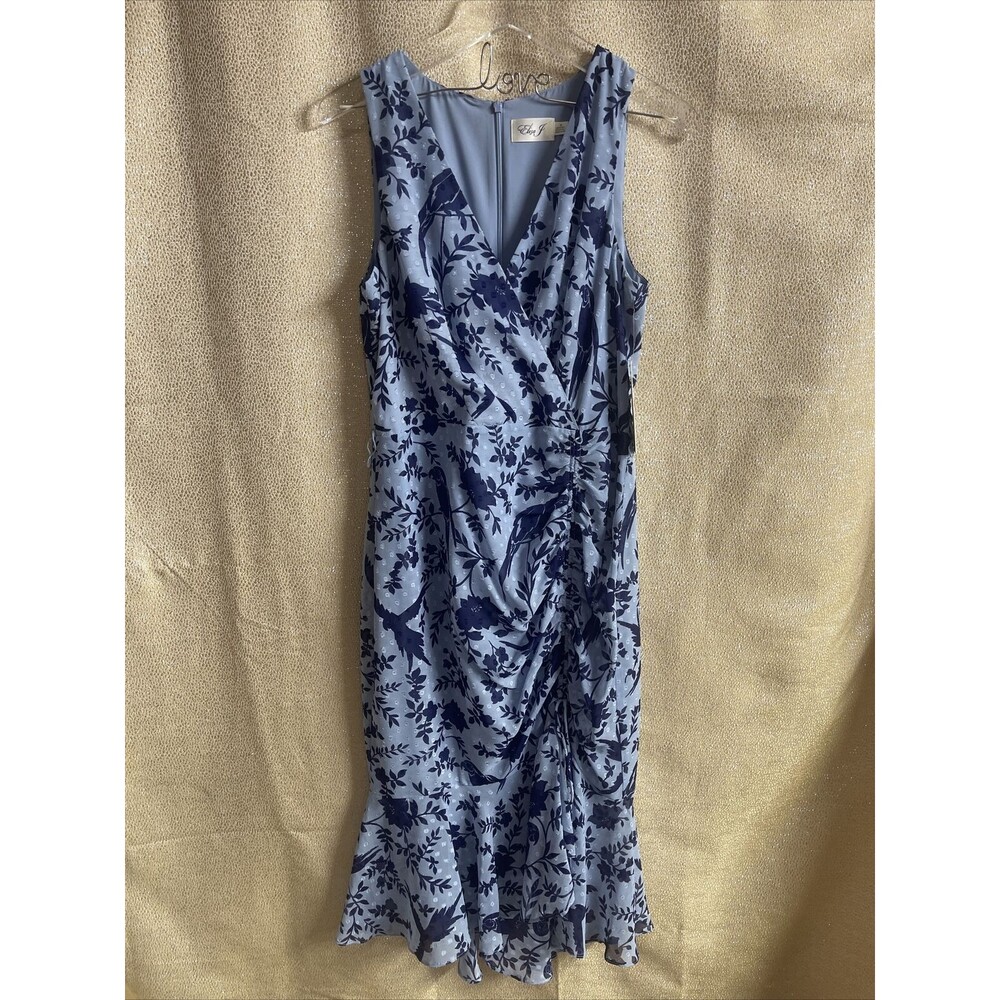 Eliza J Sleeveless Bird Print Sheath Dress Sz 10 New *Missing Belt*